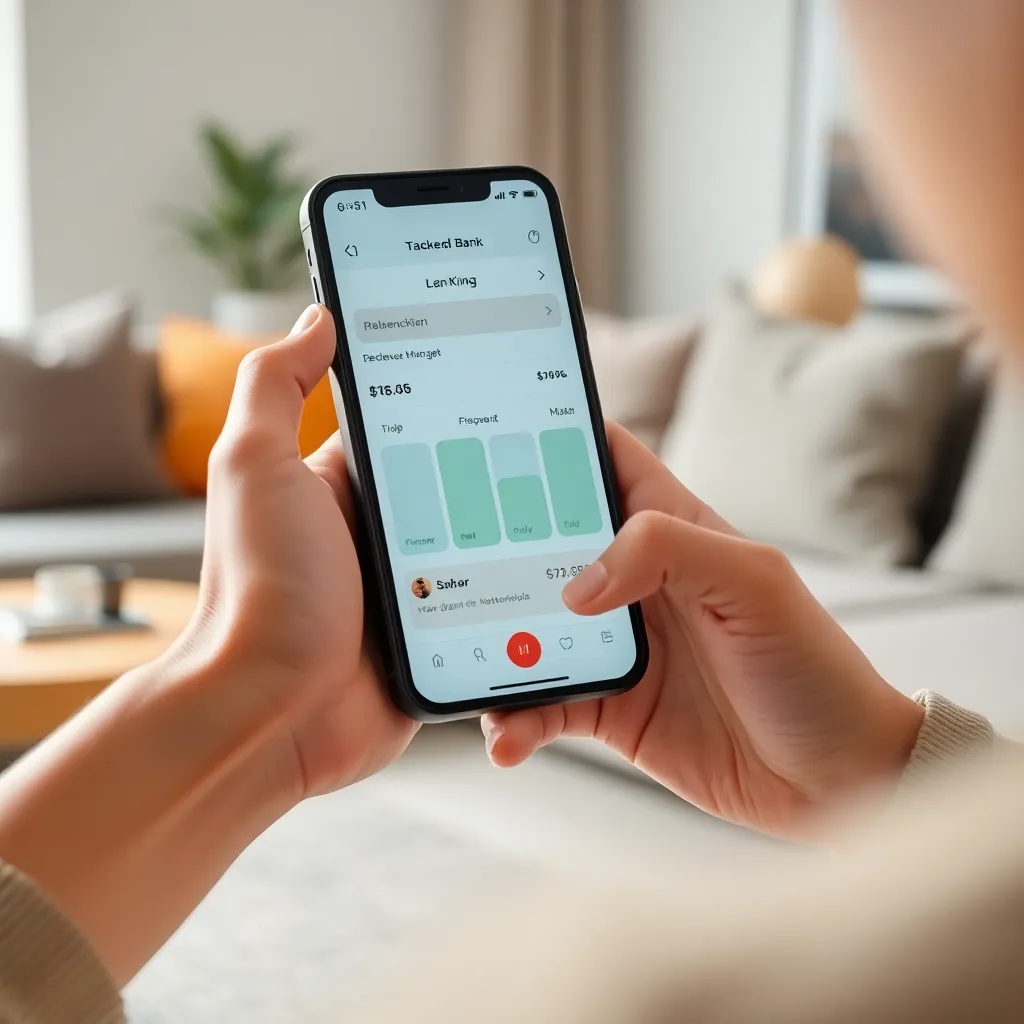 Persoon beheert financiën via Nederlandse bankapp op smartphone